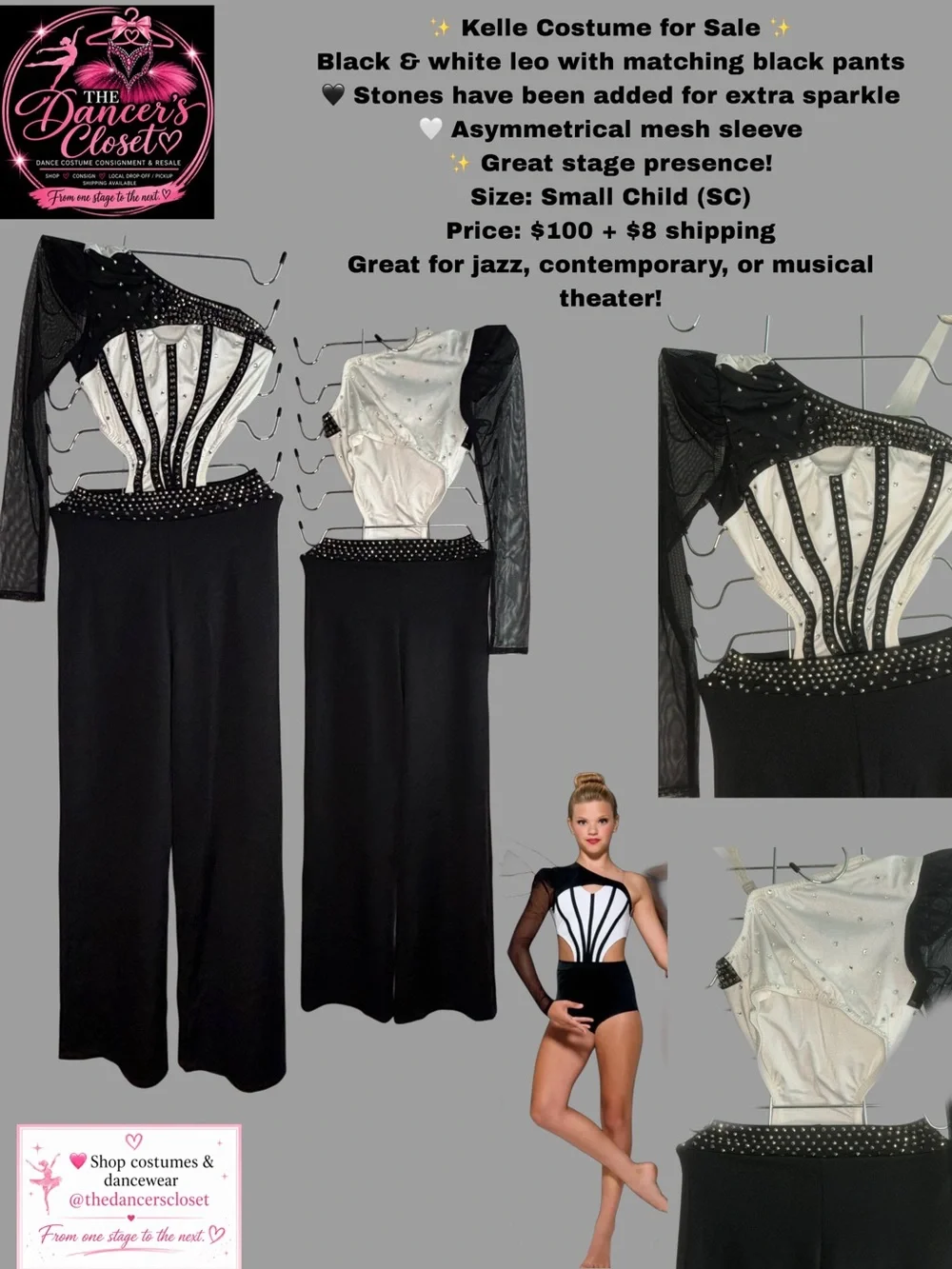 Black & White Asymmetrical Dance Costume for Kids - Kelle